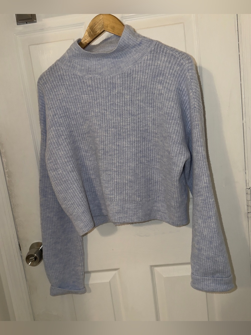 bp Light Blue Cropped Mock Neck Sweater